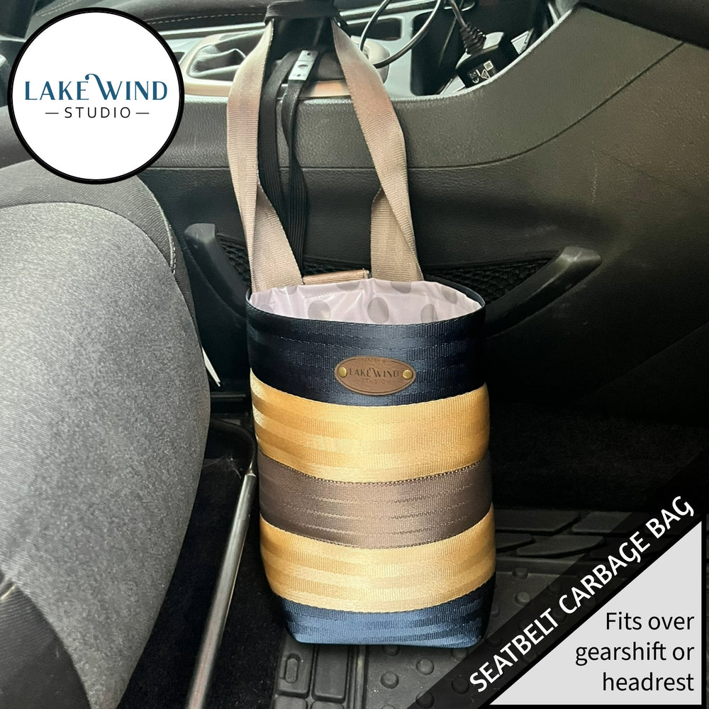 Seatbelt garbage bag over gearshift