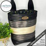 Garbage bag for car made from seatbelt webbing - black, tan, cocoa