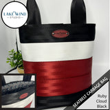 Garbage bag for car made from seatbelt webbing - red, white, black