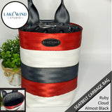 Garbage bag for car made from seatbelt webbing - red, black, white