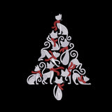 Christmas tree made of cats with red scarves on a black background