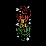 Colorful text 'Joy to the World' with stars on a black background