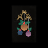 Decorative design of Christmas ornaments with ribbons on a black background
