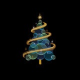 Decorative Christmas tree design with ribbons on a black background