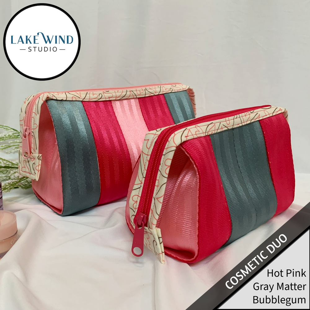 Cosmetic bag - makeup bag - pink, gray