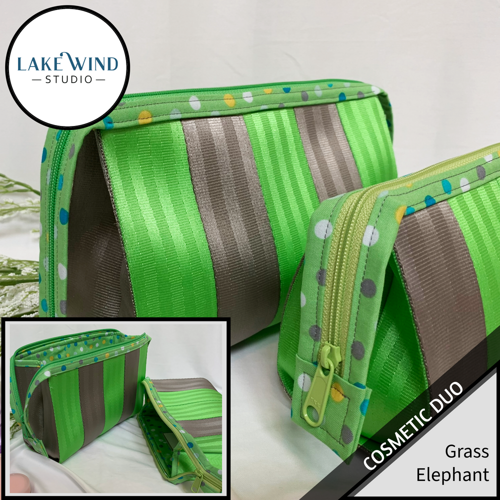 Cosmetic bag - makeup bag - green and gray