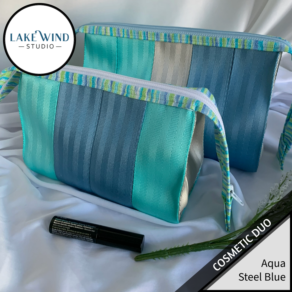 Cosmetic bag - makeup bag - teal, steel blue