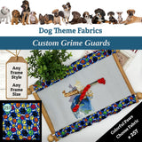 Dog theme fabrics with colorful grime guards and a selection of dog breeds at the top.