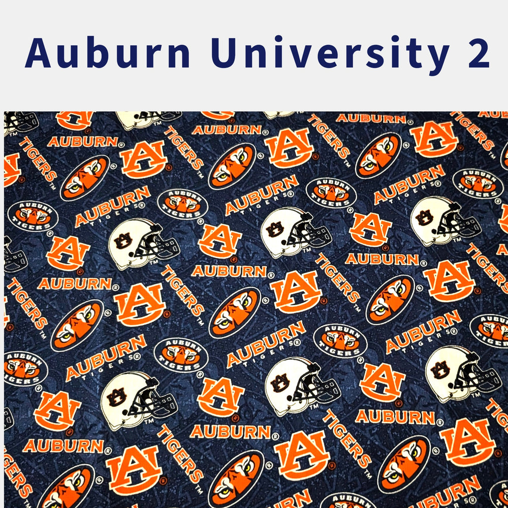 Pattern of Auburn University logos and text on a blue background