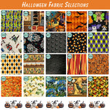 Halloween-themed fabric selections with various patterns and designs.