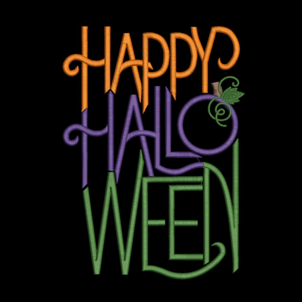 Colorful 'Happy Halloween' text on a black background