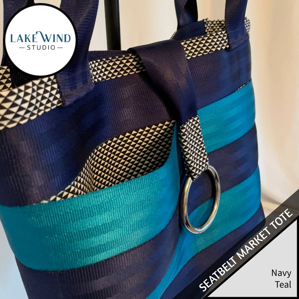Seatbelt tote bag - navy and teal