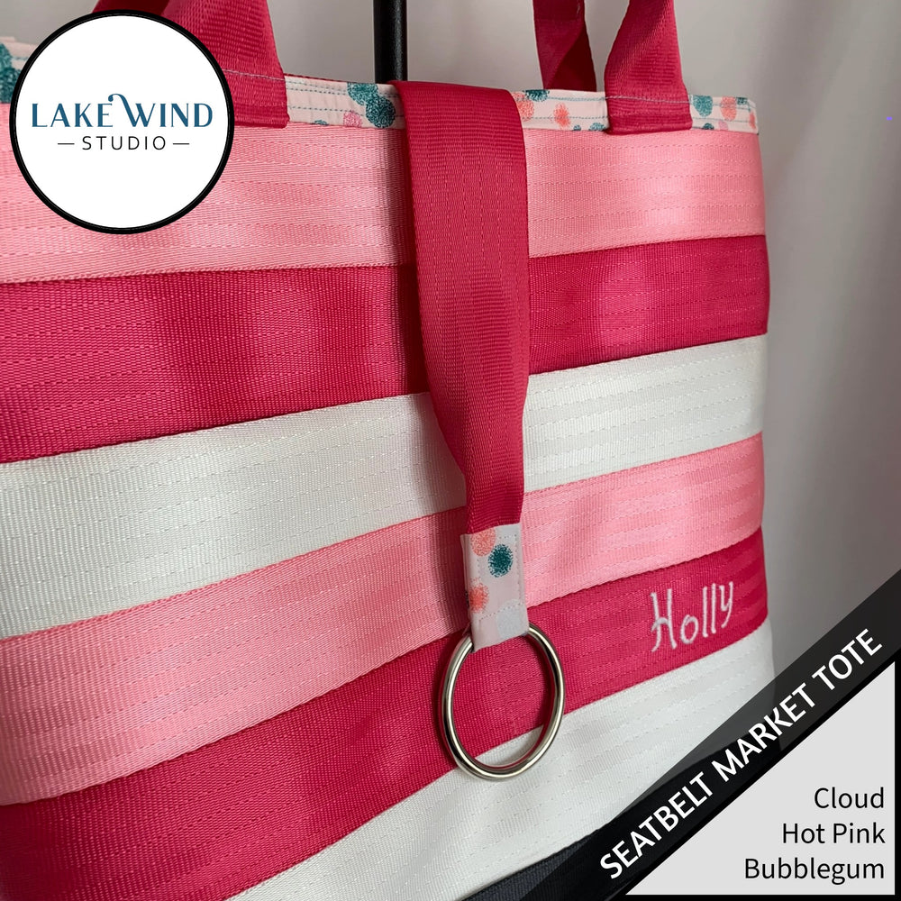 Seatbelt market tote - pink and white