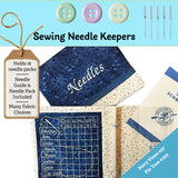 Sewing needle keeper with buttons and needles on a blue background