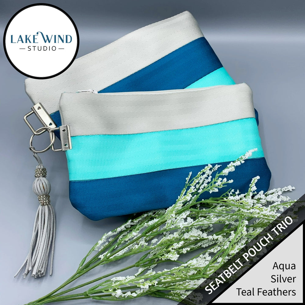 Seatbelt pouch bags - teal silver white