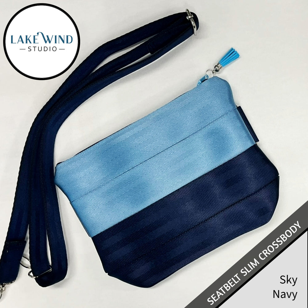 Slim Seatbelt Crossbody Bag - light blue and navy