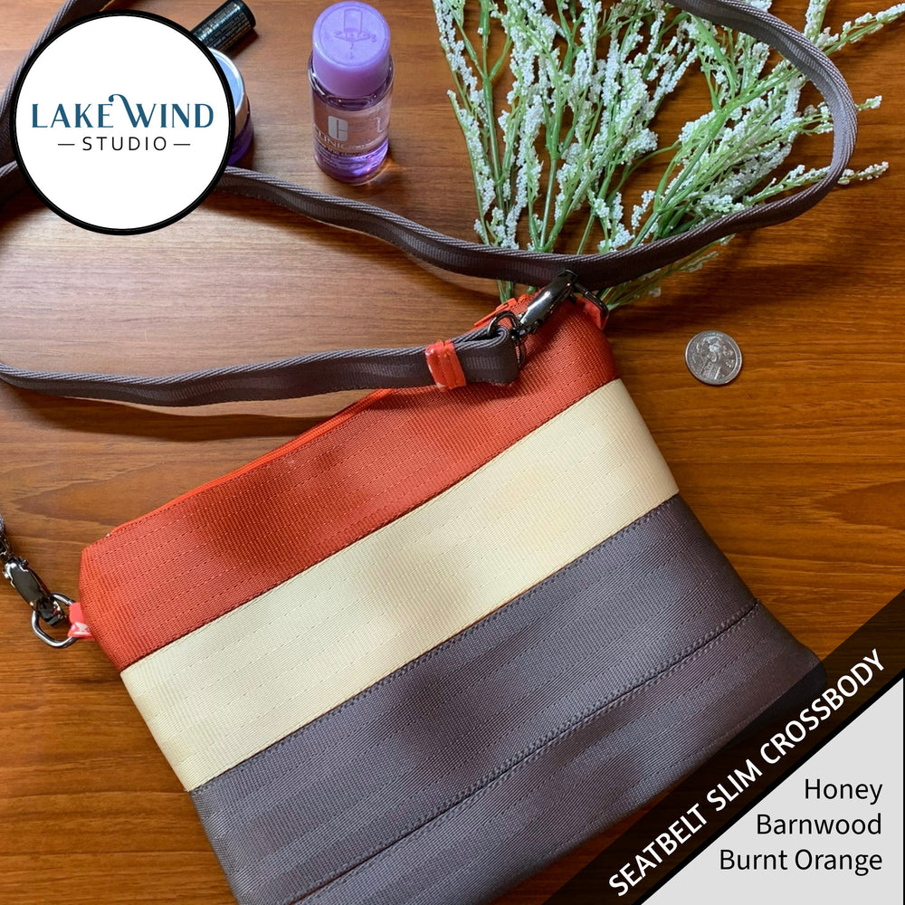 Slim Seatbelt Crossbody Bag - orange, brown, tan