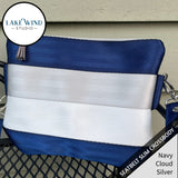 Slim Seatbelt Crossbody Bag - navy, silver, white