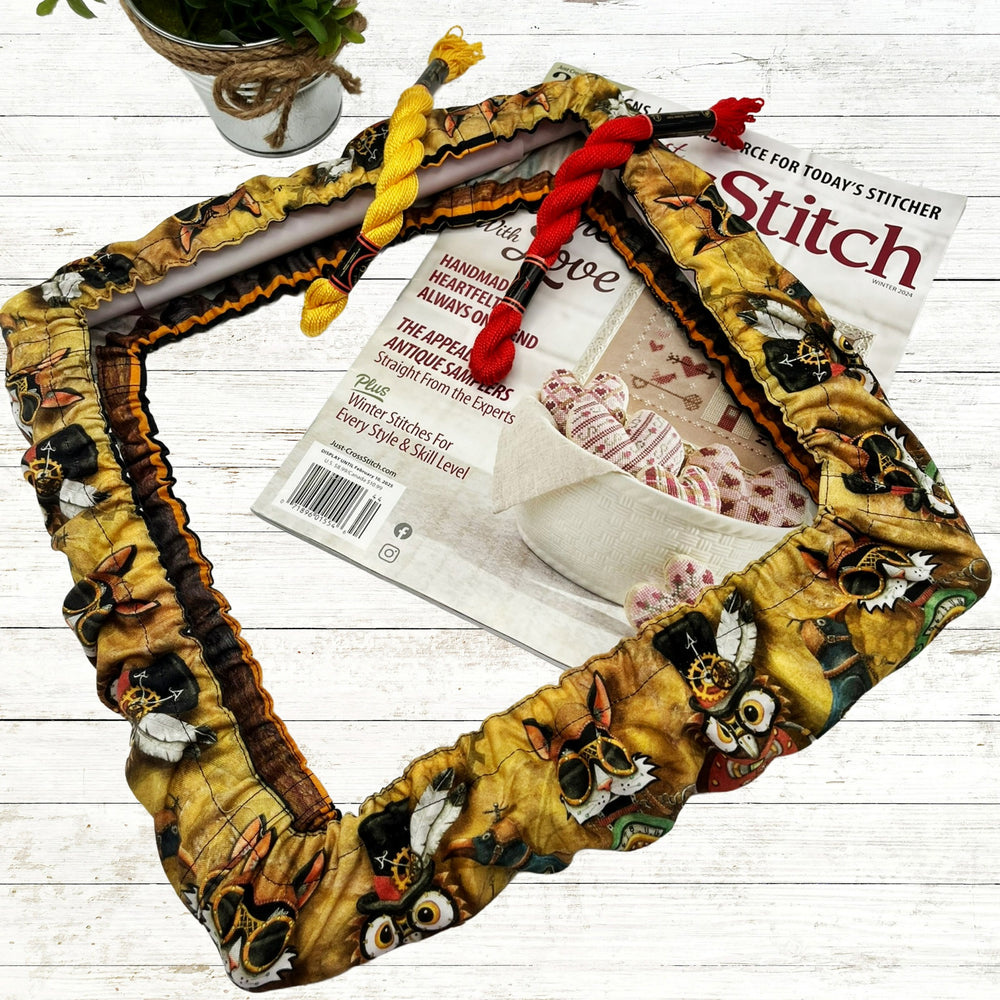 Steampunk theme qsnap grime guard in owl and cat steampunk theme fabric.