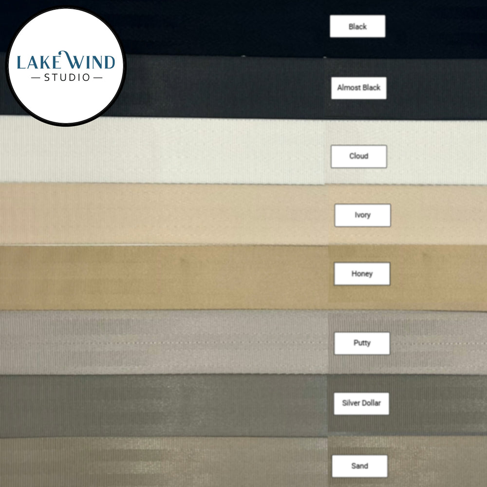 Color swatch of 2 inch seatbelt webbing -  shades of black, white, tan