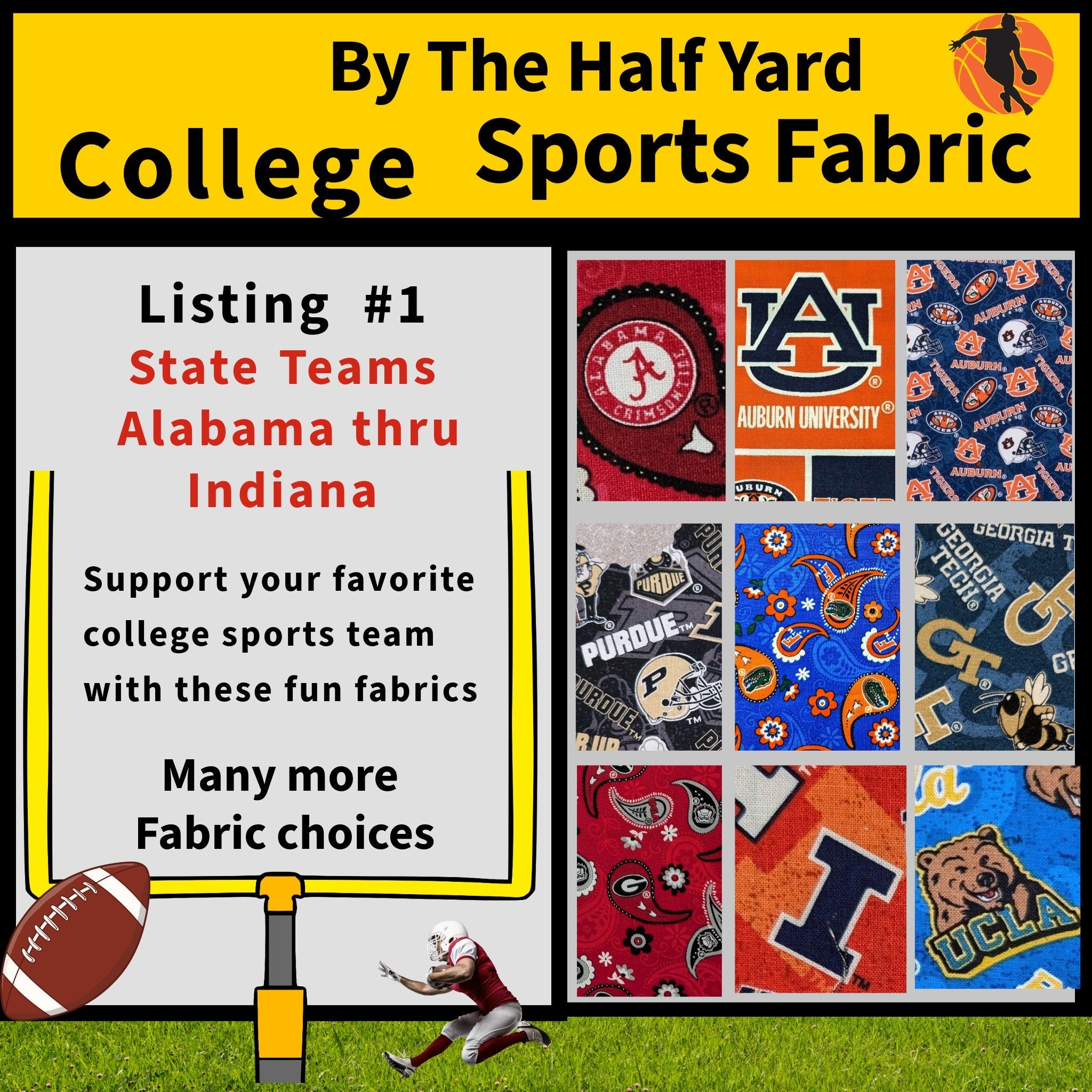 College Sports Fabrics- SOLD BY THE HALF YARD