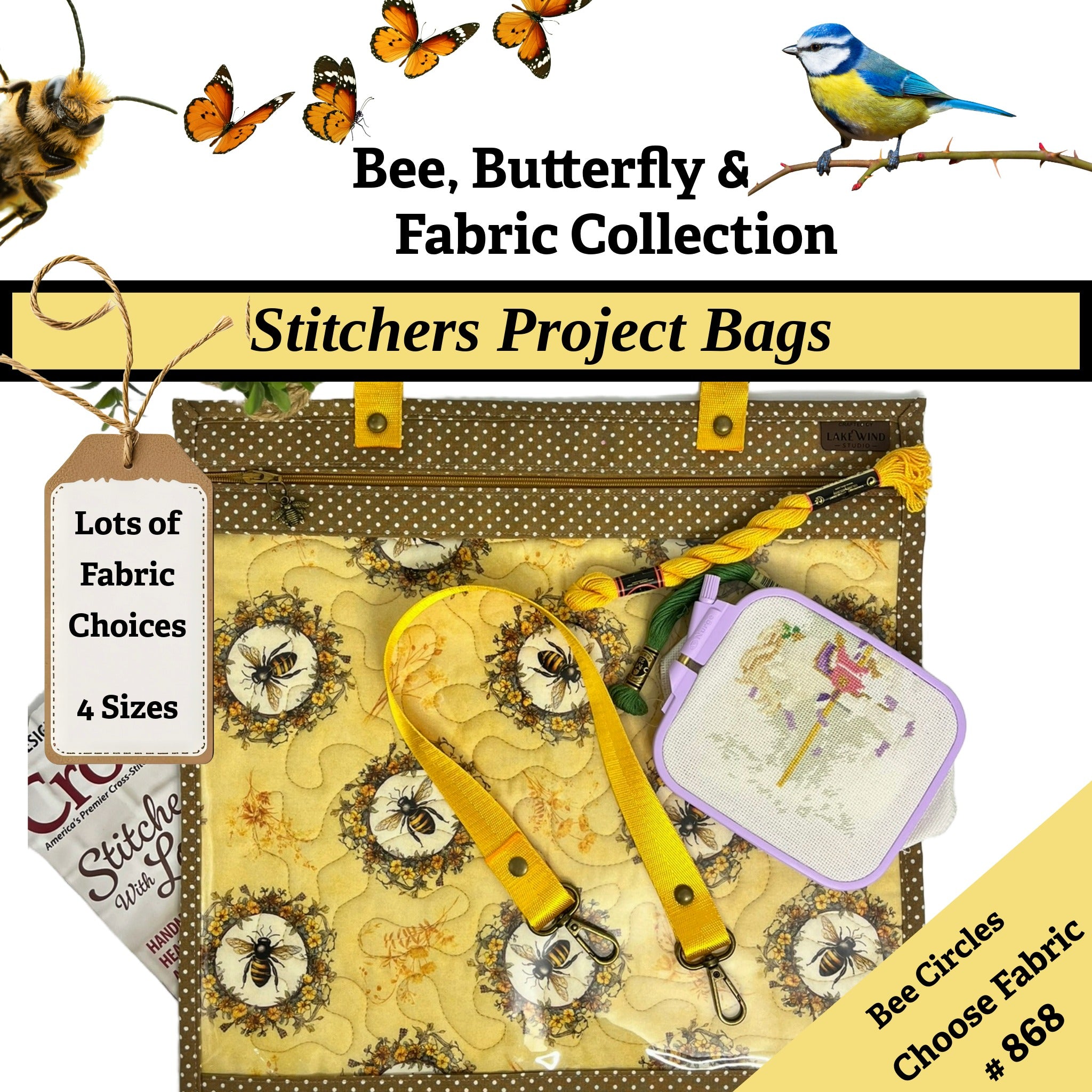 Cross Stitch Project Bag - Birds & Bees Collection