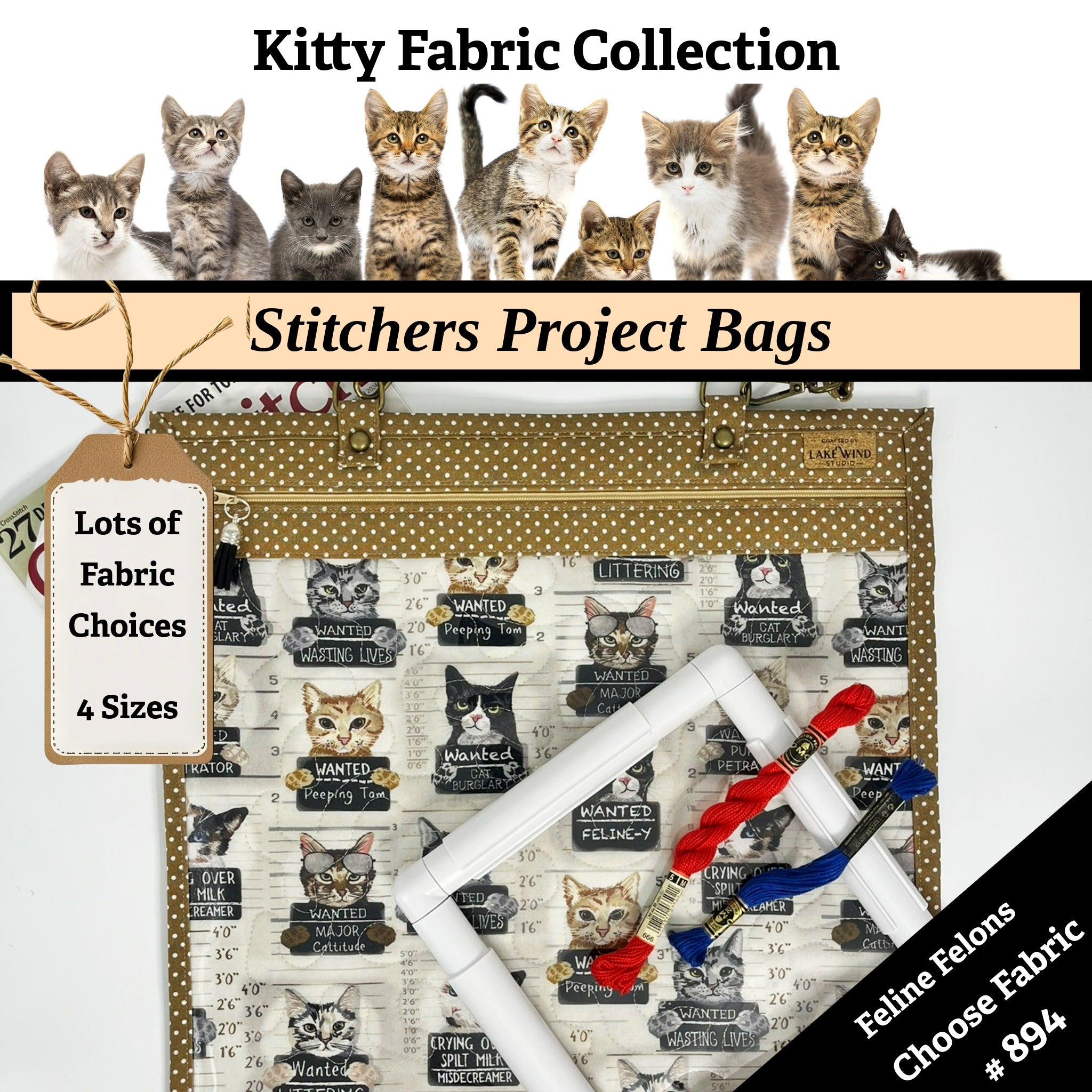 Cross Stitch Project Bag - Cat Collection