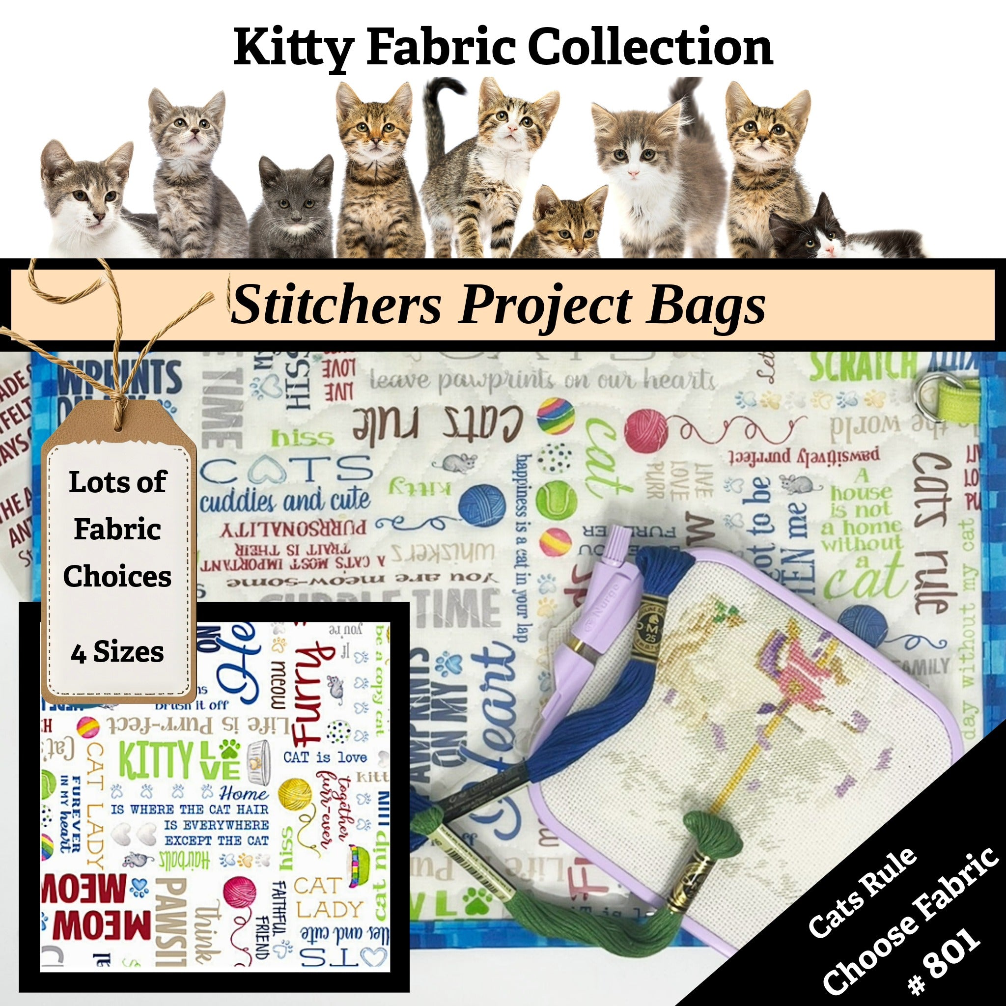 Cross Stitch Project Bag - Cat Collection