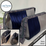 Cosmetic bag - makeup bag -  navy, silver