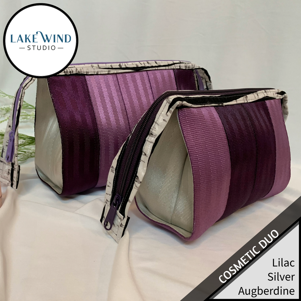 Cosmetic bag - makeup bag -  lilac, silver