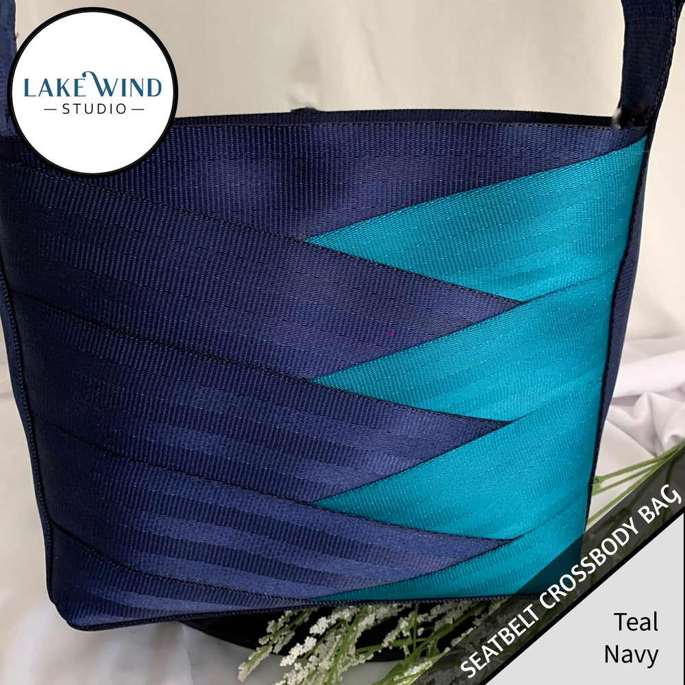 Crossbody seatbelt bag - navy and teal