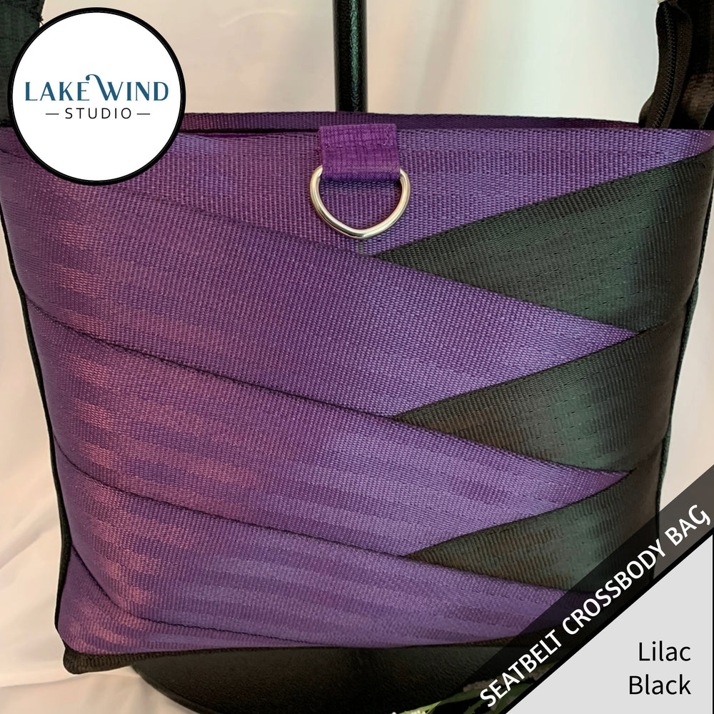 Crossbody seatbelt bag - purple and black
