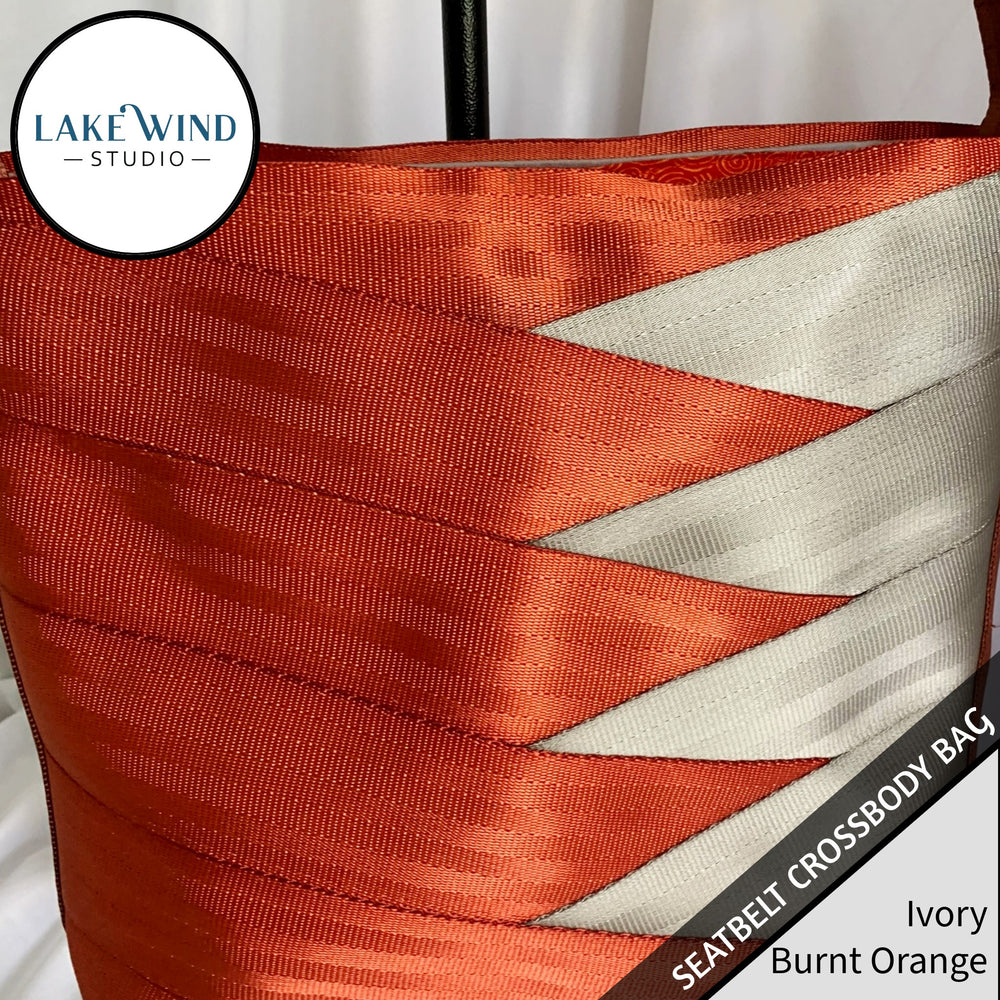 Crossbody seatbelt bag - orange and ivory