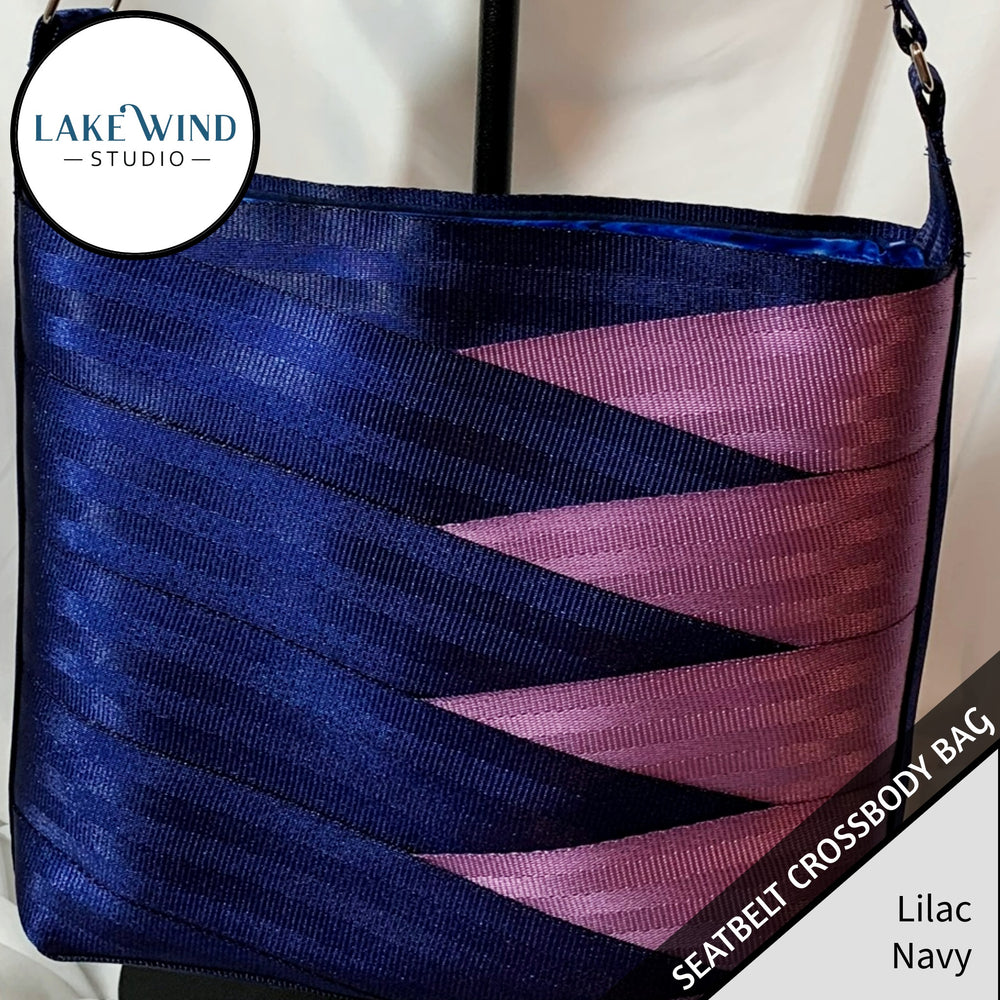 Crossbody seatbelt bag - lilac and navy