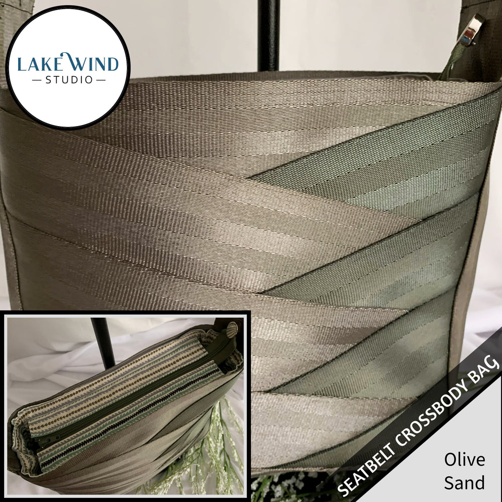 Crossbody seatbelt bag - olive and sand