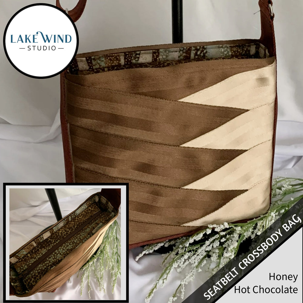 Crossbody seatbelt bag - brown and tan