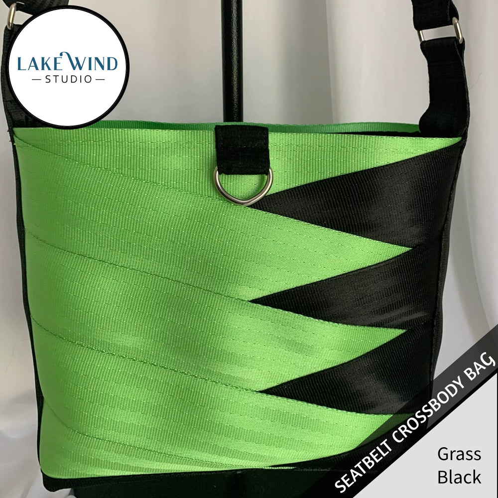Crossbody seatbelt bag - black and green