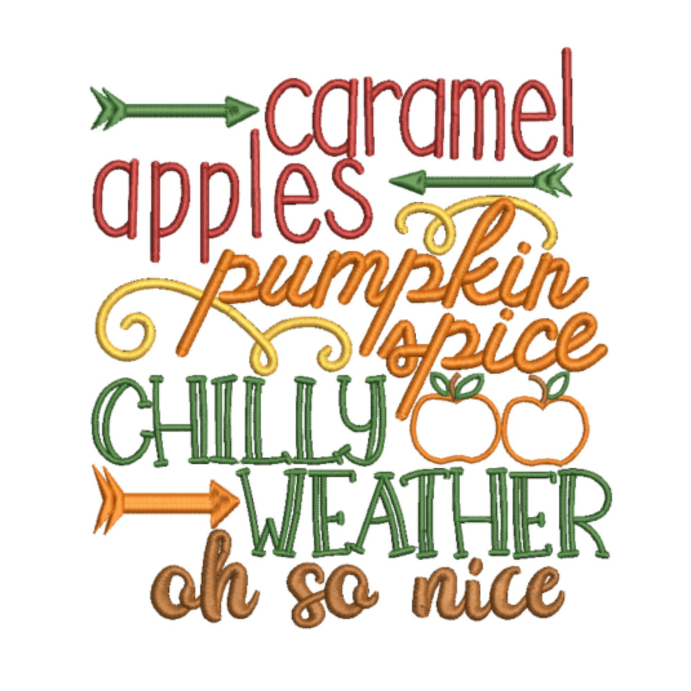 Text with autumnal phrases and graphics on a white background