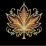 Decorative maple leaf design with gold and brown colors on a black background