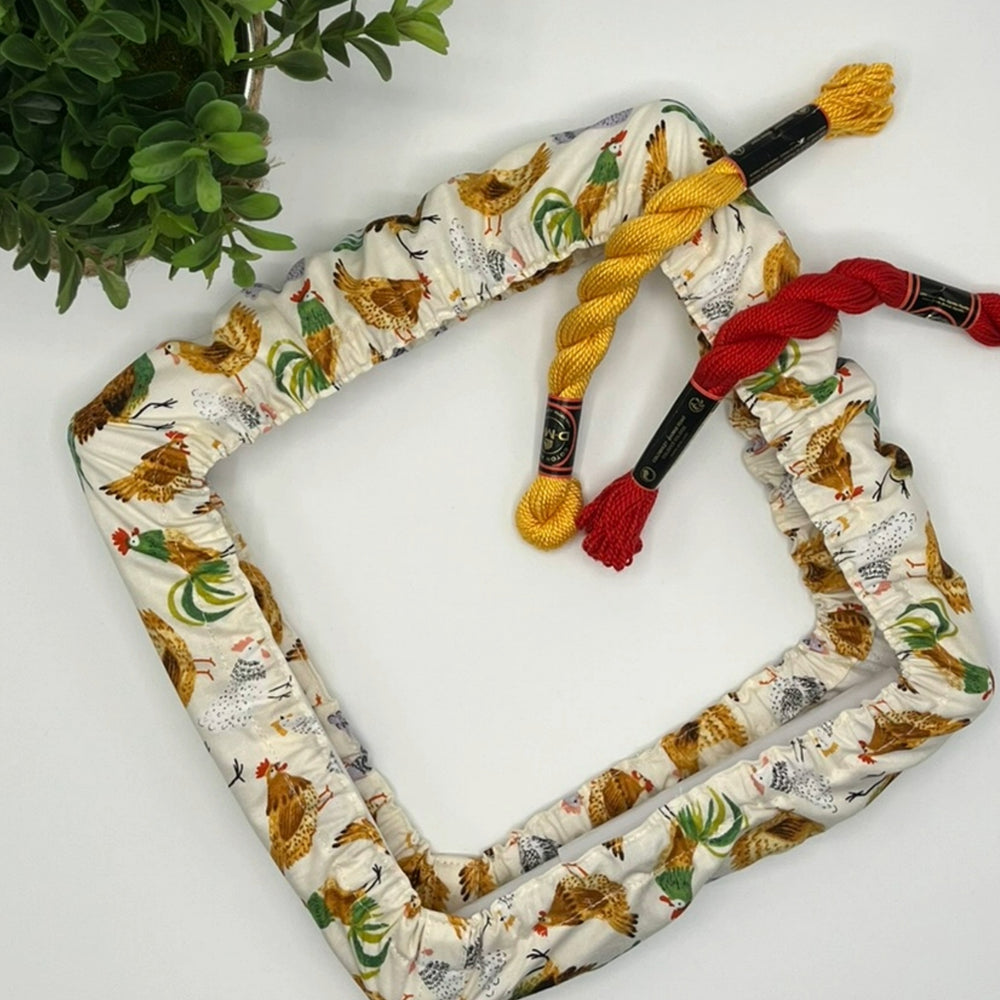 grime guard qsnap with various roosters and chicken theme fabric. 