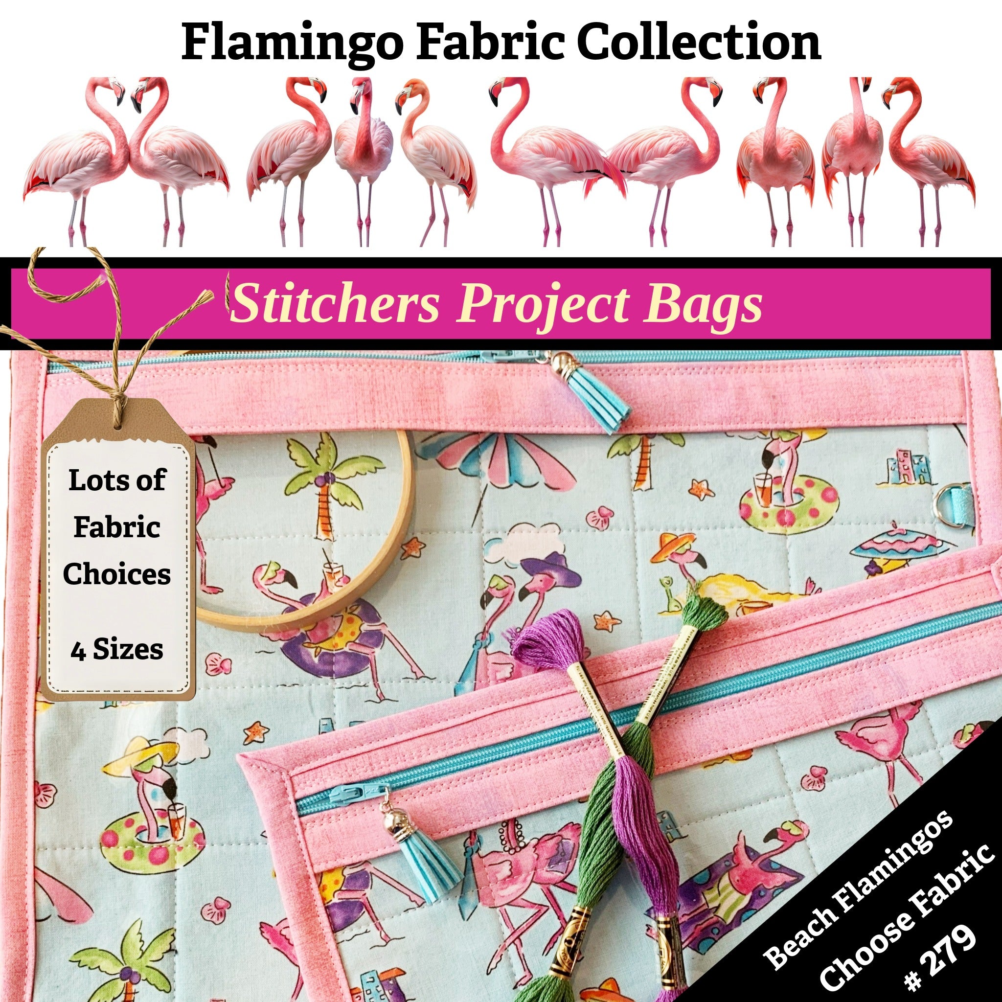 Cross Stitch Project Bag - Flamingo Collection