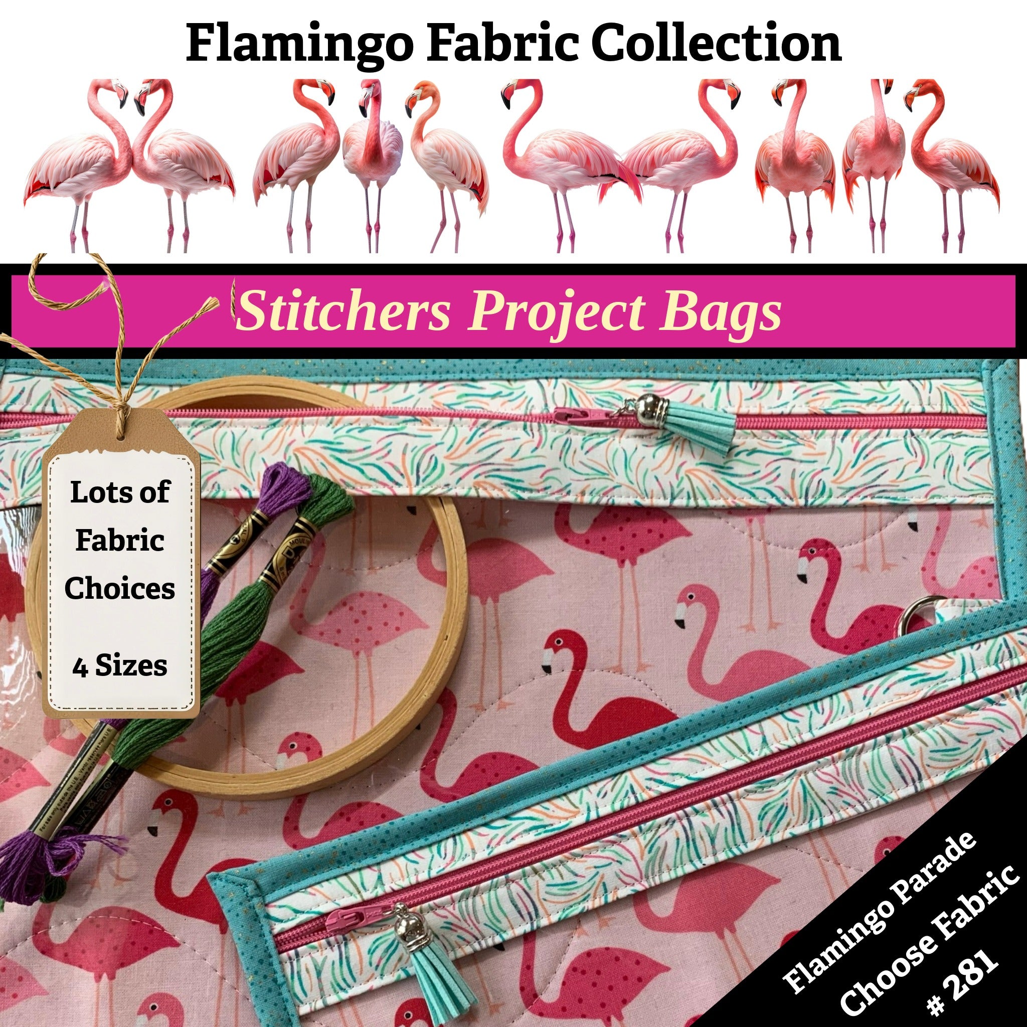 Cross Stitch Project Bag - Flamingo Collection