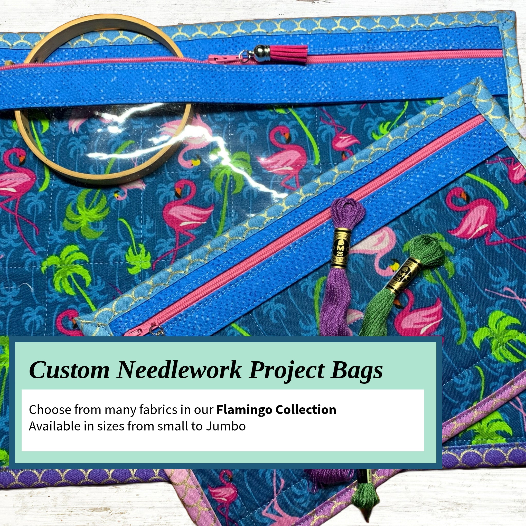 Cross Stitch Project Bag - Flamingo Collection