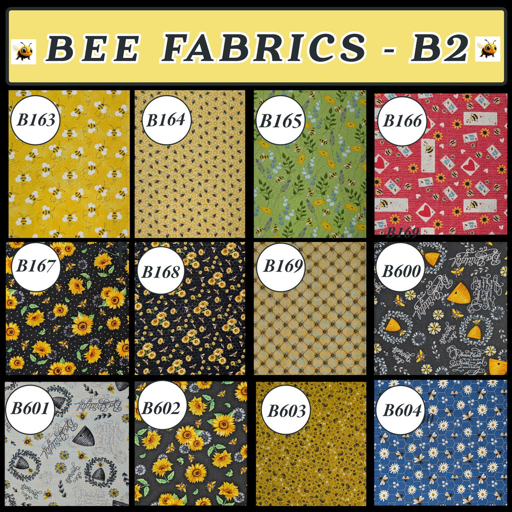 Grid of bee theme fabrics