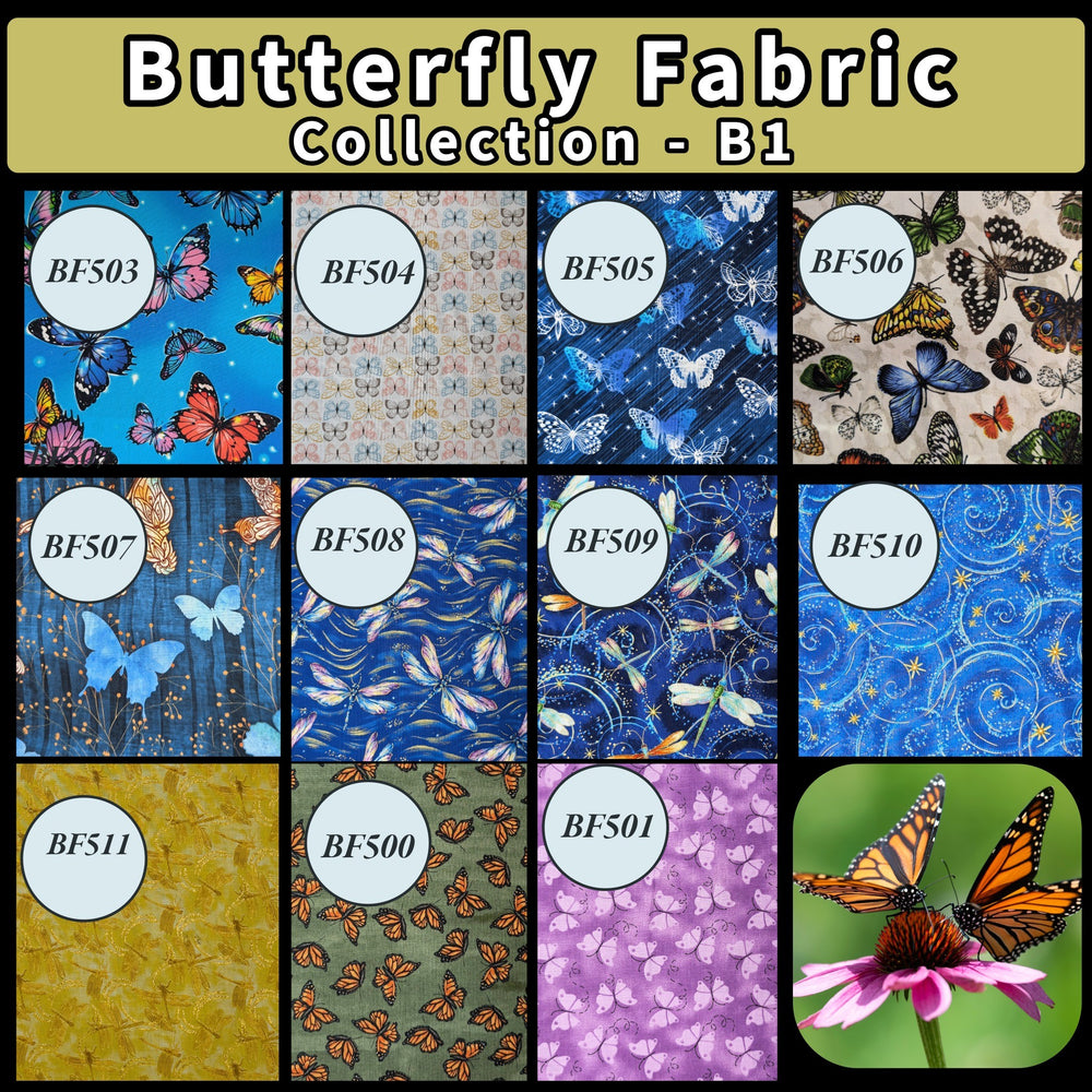 Fabric grid of various butterfly fabrics.
