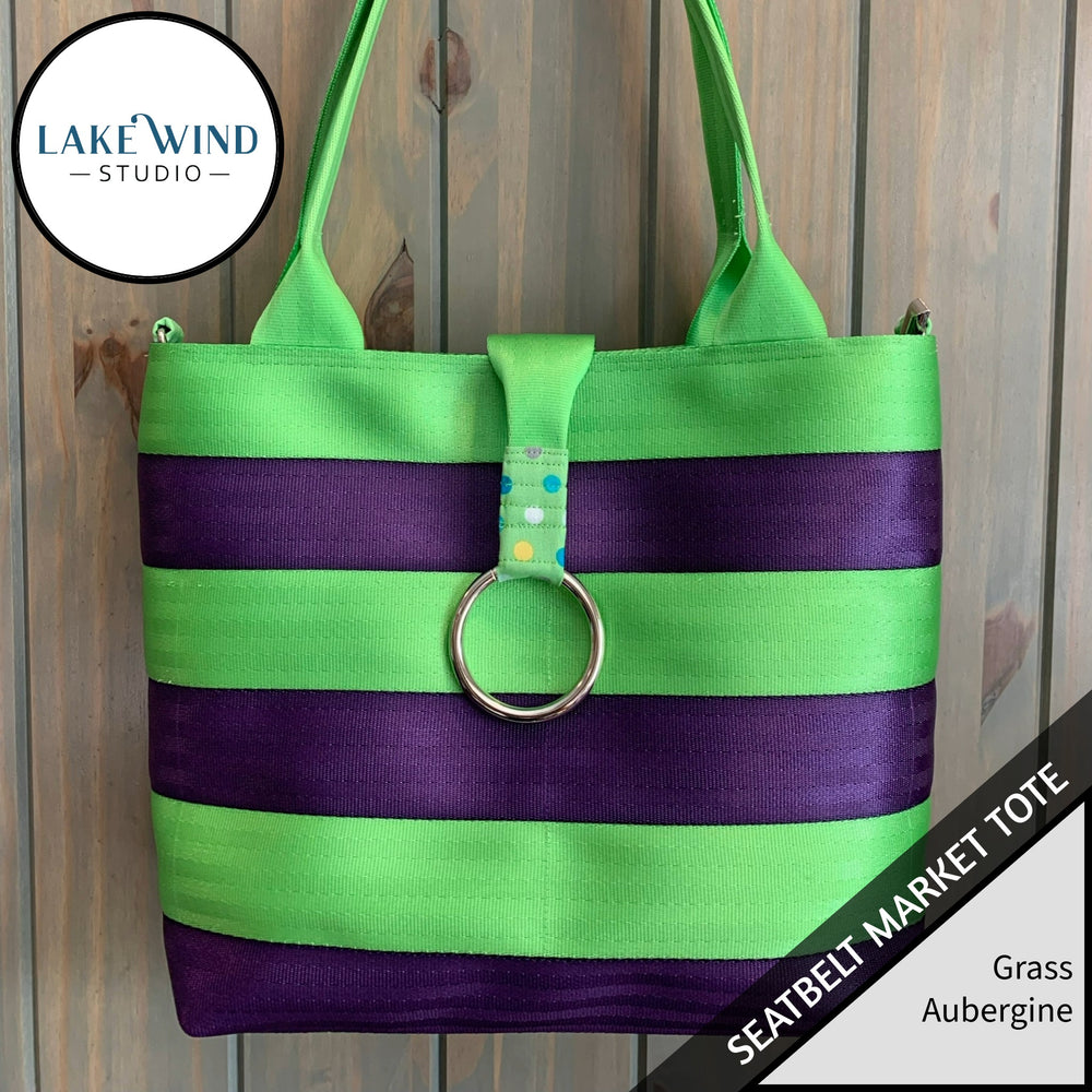 Seatbelt tote bag - green and purple