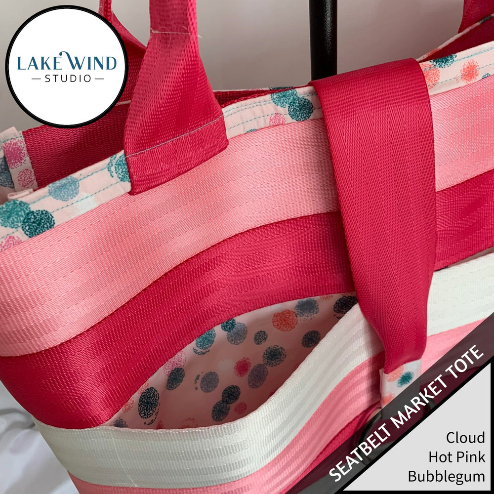 Seatbelt market tote - pink and white