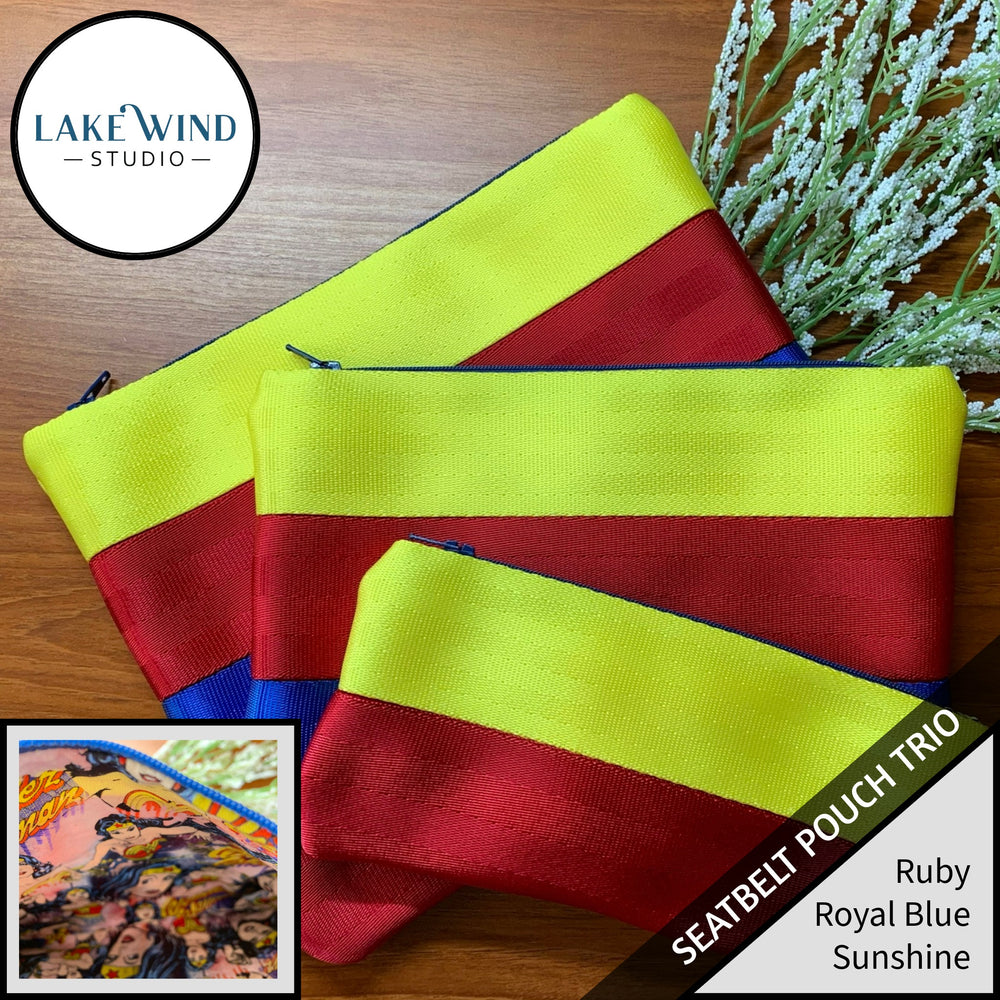 Seatbelt pouch bags -  red, blue, yellow