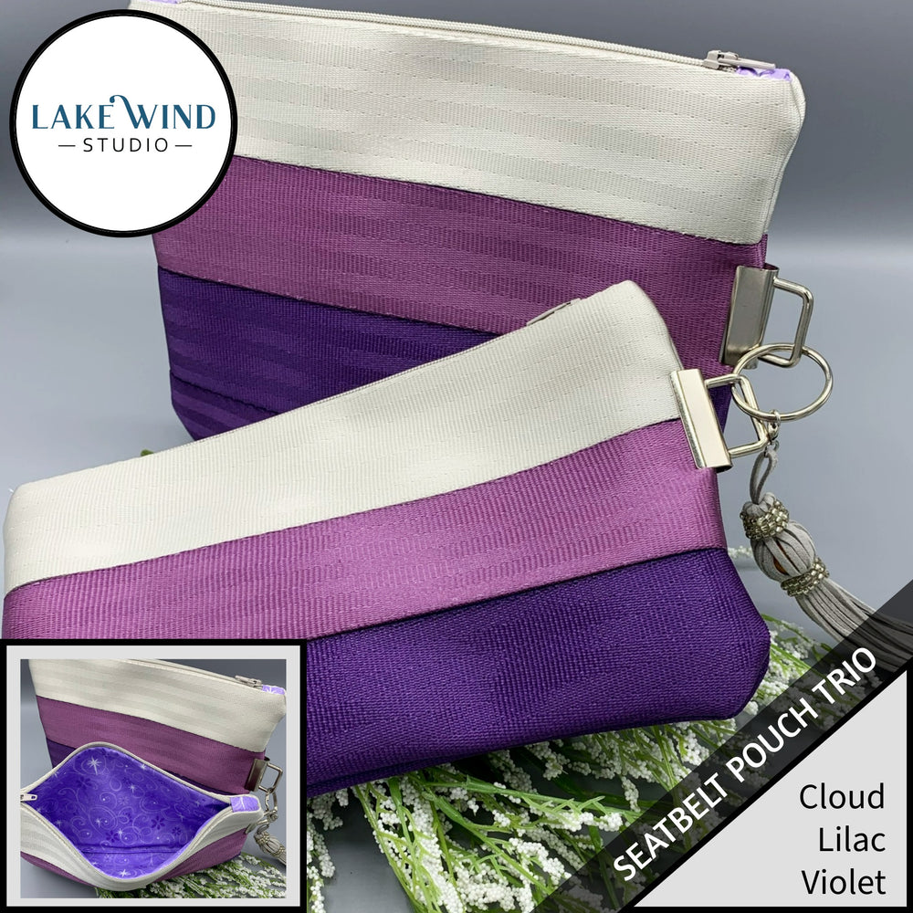 Seatbelt pouch bags - purple, lilac and white