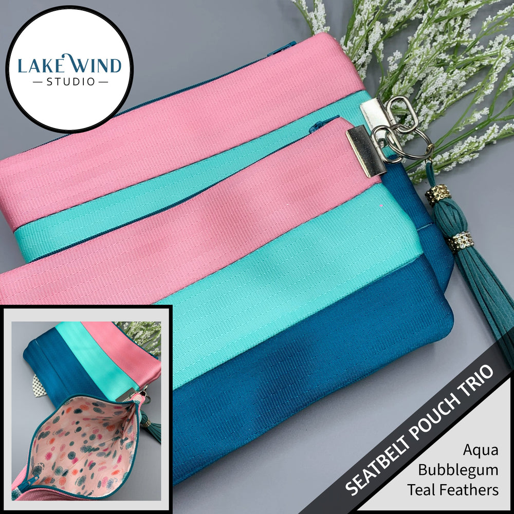 Seatbelt pouch bags - teal and pink